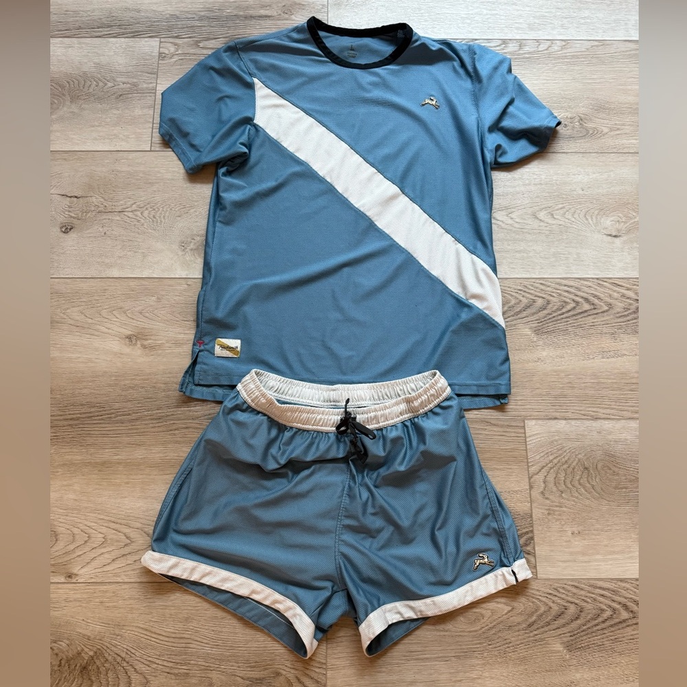 Blue & White Men’s Tracksmith Running Kit (Sold As Set - L Top and M Shorts)